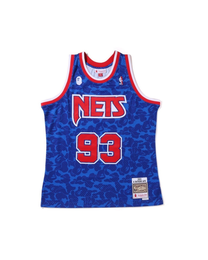 T Shirts Bape X M&N Brooklyn Nets Tank Bleu Homme | CON-32531122